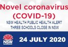 NSW HEALTH , PUBLIC HEALTH ALERT – THREE SCHOOLS CLOSE IN NSW