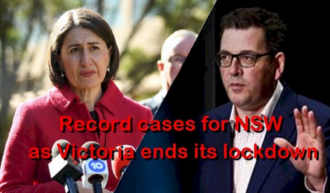 Record cases for NSW as Victoria ends its lockdown