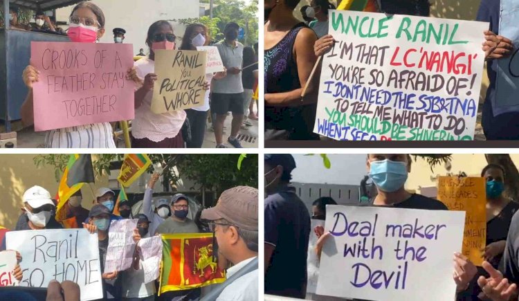 ''Go Home Ranil'' - Protestors gather outside UNP Leader's Residence